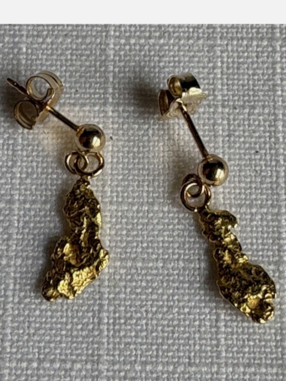 14K Solid Yellow Gold Nugget Drop Earrings